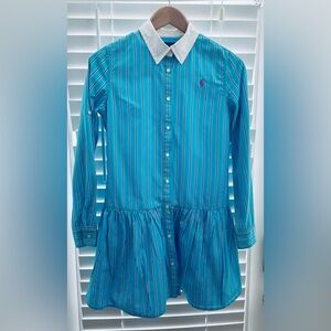 Polo by Ralph Lauren Blue Pleated Long Sleeve Shirt Dress